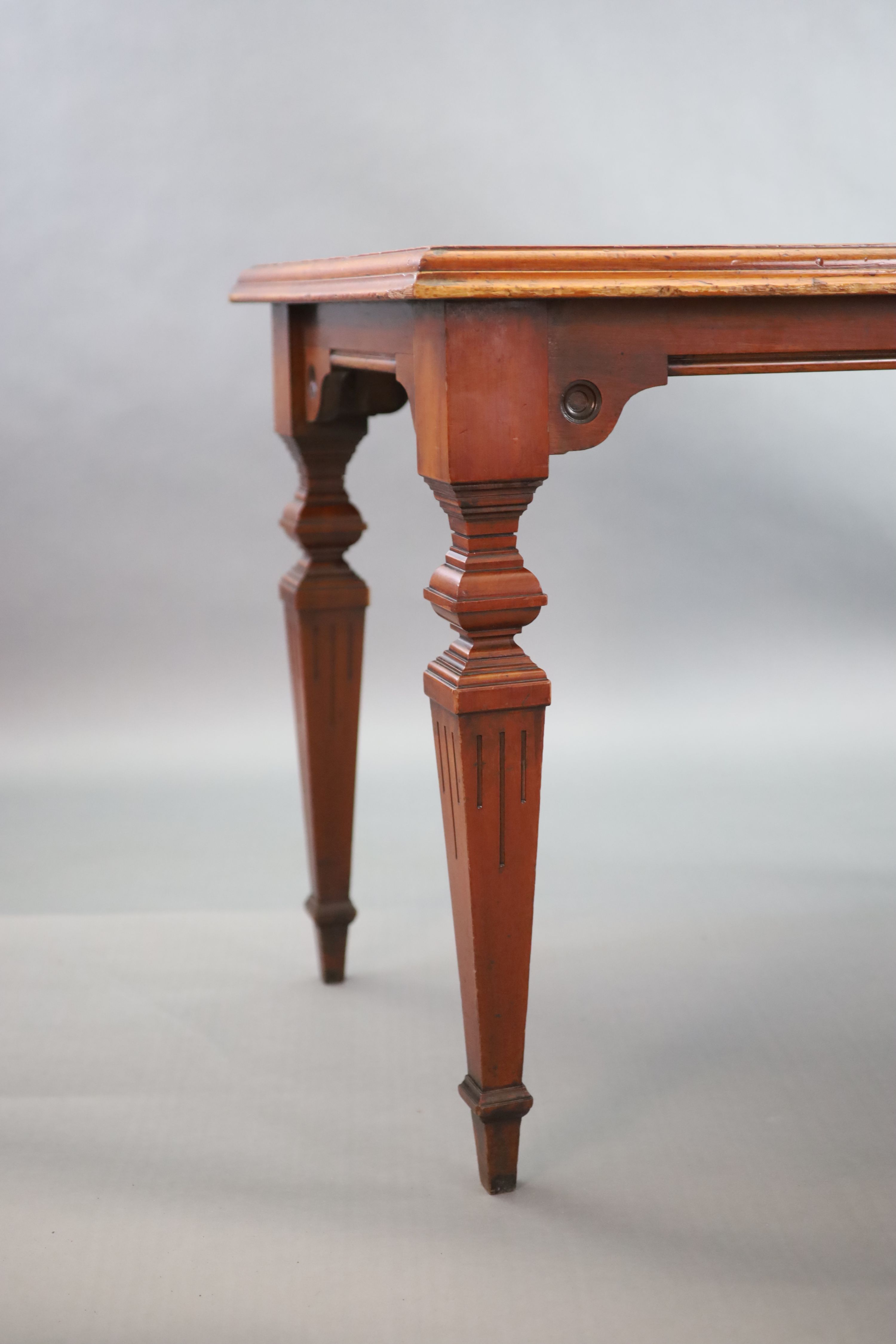 A Victorian mahogany writing table, supplied by Sage & Co. Shopfitters of London, W.112cm D.68cm H.79cm